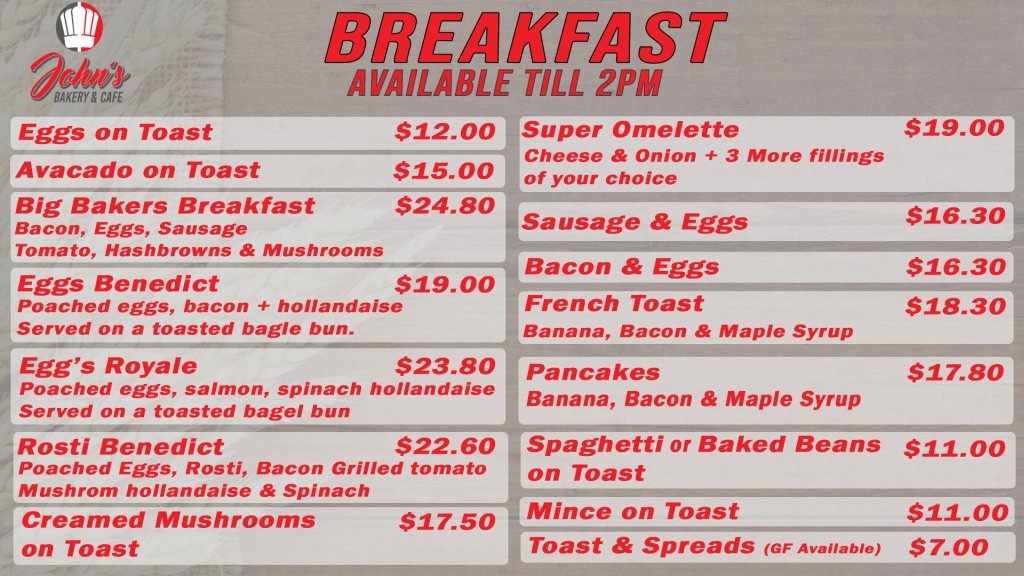 John breakfast menu